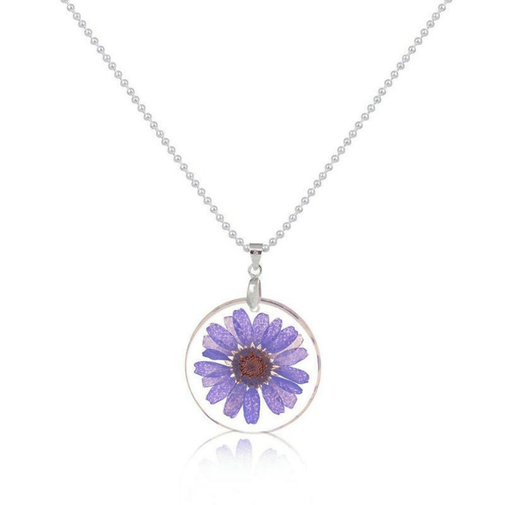 New Dried Purple & Pink Flower Necklace in Resin - Picture 4 of 8